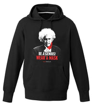 Load image into Gallery viewer, Black Hoodie, printed: &quot;be a genius, wear a mask!&quot; - Albertwithus.com
